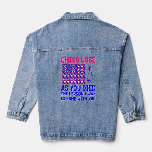 US flag with pink and blue ribbons for child loss  Denim Jacket