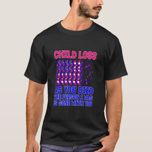 US flag with pink and blue ribbons for child loss  T_Shirt