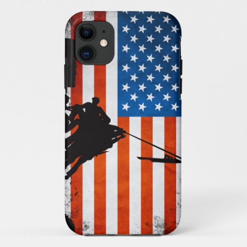 US Flag with Veterans Silhouettes iPhone 11 Case