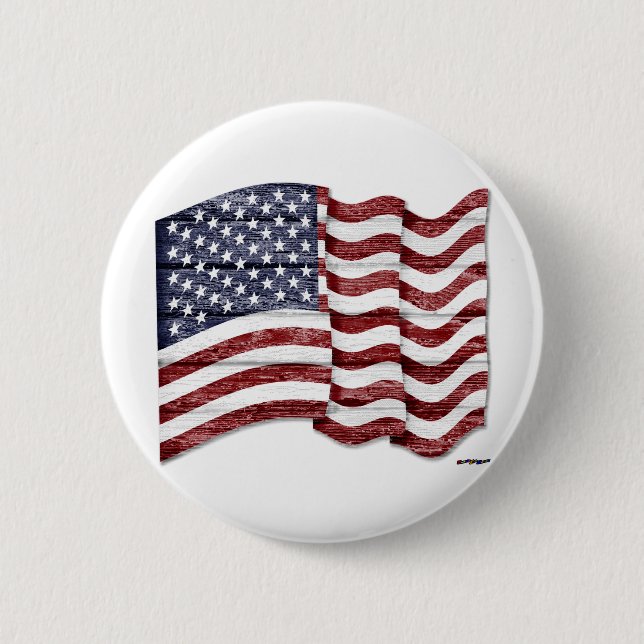 US Flag with wood grain Pinback Button (Front)