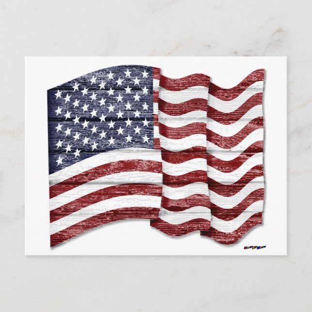 US Flag with wood grain Postcard (Front)