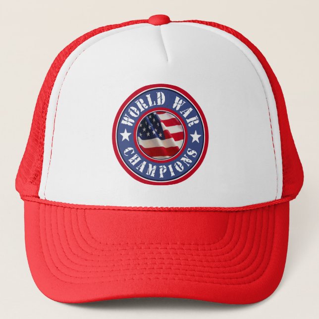 US Flag World War Champions Trucker Hat (Front)