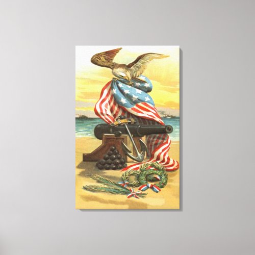 US Flag Wreath Beach Cannon Anchor Eagle Canvas Print
