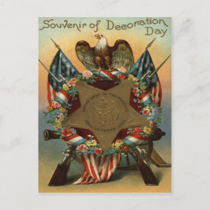 US Flag Wreath Eagle Gun Flowers Postcard