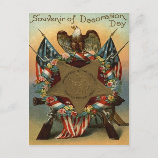 US Flag Wreath Eagle Gun Flowers Postcard (Front)