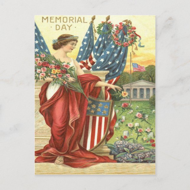 US Flag Wreath Lady Liberty Cemetery Postcard (Front)