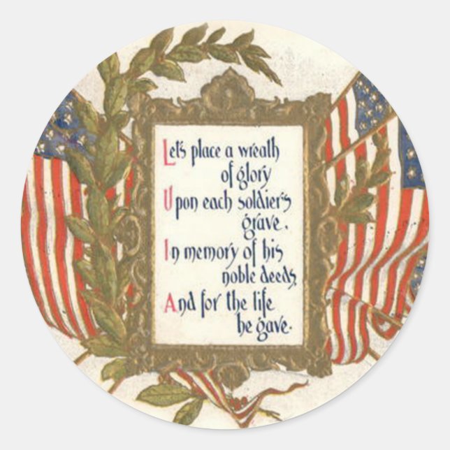 US Flag Wreath Memorial Day Classic Round Sticker (Front)