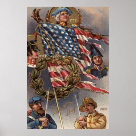 Us Flag Wreath Military Memorial Day Poster