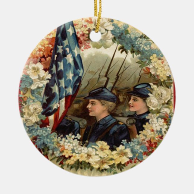US Flag Wreath Parade March Civil War Ceramic Ornament (Front)