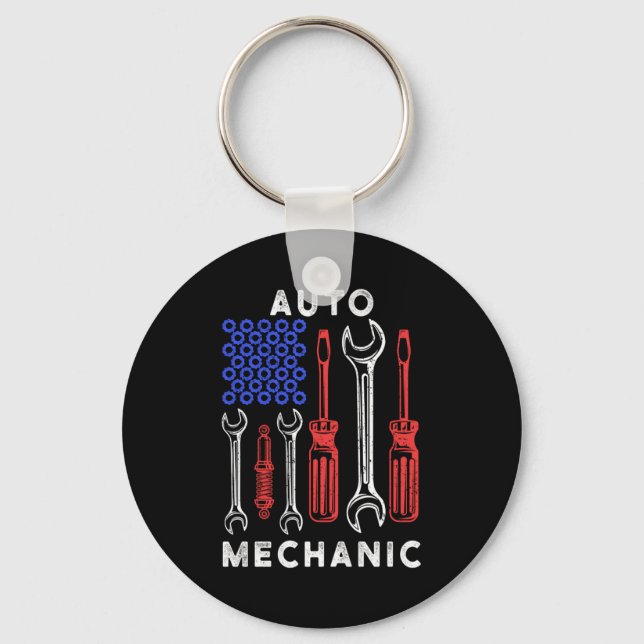 US Flag Wrench Screwdriver Workshop Mechanic Gift Keychain (Front)