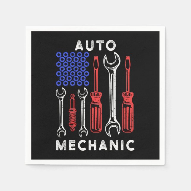 US Flag Wrench Screwdriver Workshop Mechanic Gift Napkins (Front)