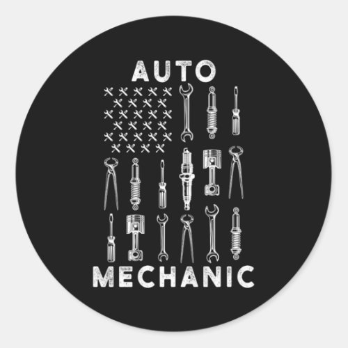 US Flag Wrench Workshop Screwdriver Mechanic Gift Classic Round Sticker