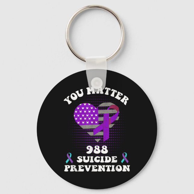 Us Flag You 988 Suicide Prevention Awareness Ribbo Keychain (Front)
