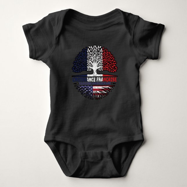 US French France America Tree Roots Flag Baby Bodysuit (Front)