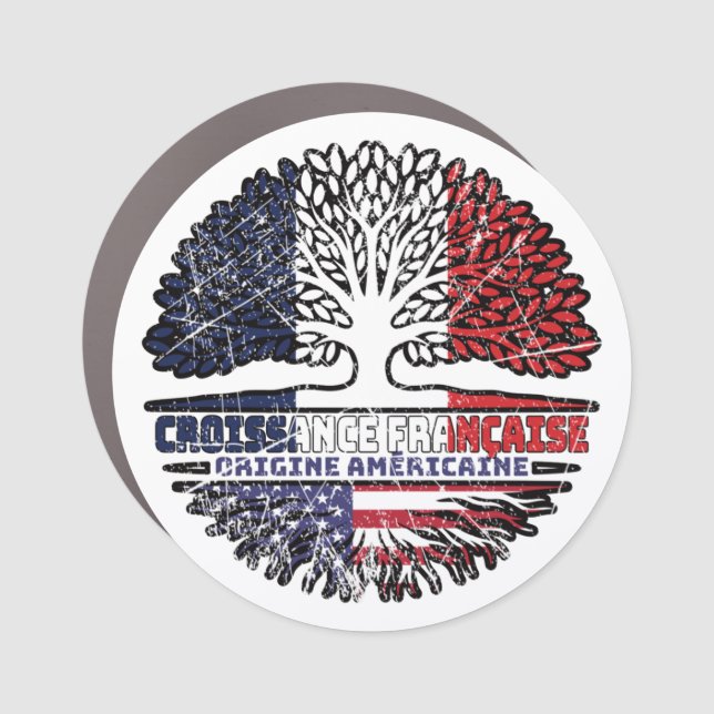 US French France America Tree Roots Flag Car Magnet (Front)