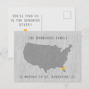 US Gray Linen and Heart Moving Announcement Postcard