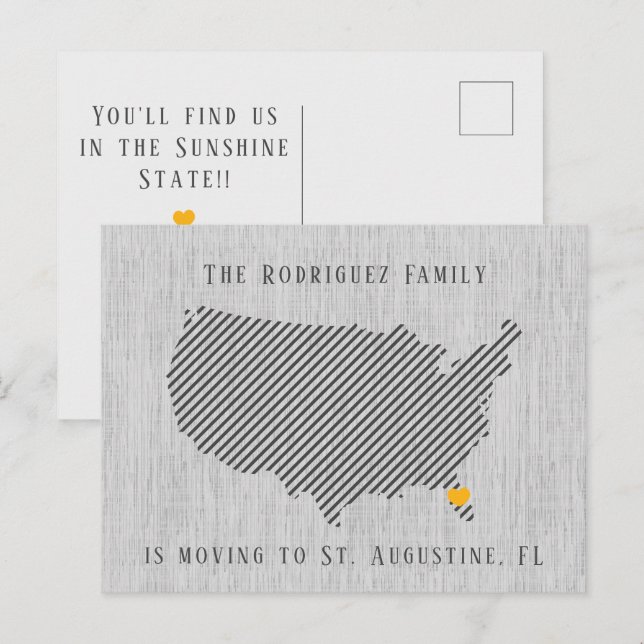 US Gray Linen and Heart Moving Announcement Postcard (Front/Back)