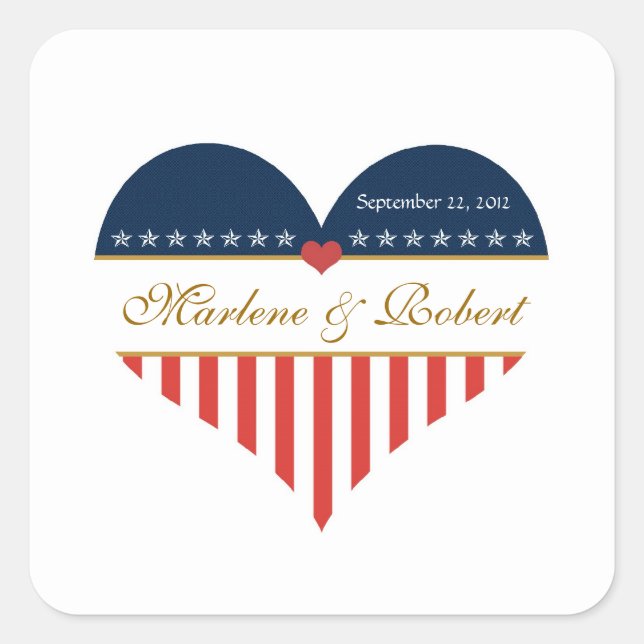 US Heart Flag Military Wedding Custom Stickers (Front)