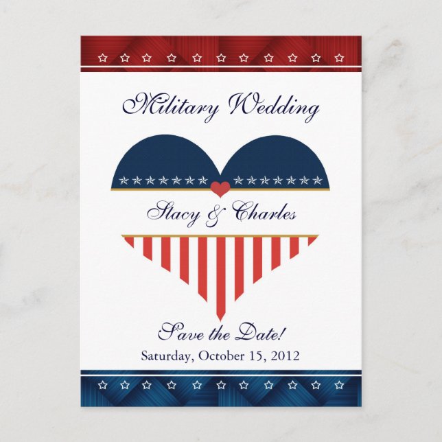 US Heart Military Wedding Save the Date Postcard (Front)