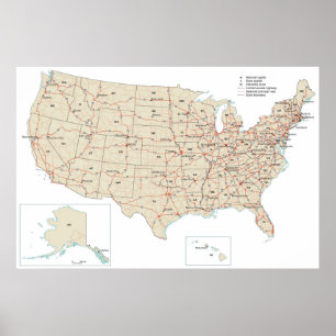 US Highways Road in the United States Map Poster