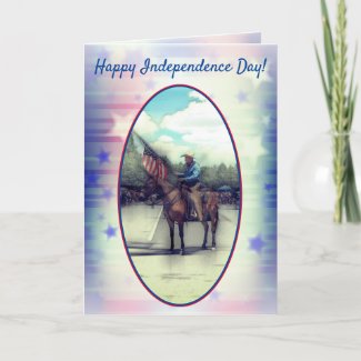 US Independence Day Mounted Cowboy With Flag