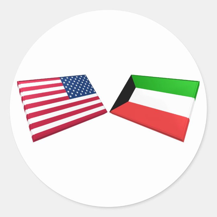 US & Kuwait Flags Round Stickers