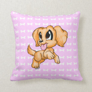 US Made Adorable Hand Drawn Dog Pink Throw Pillow