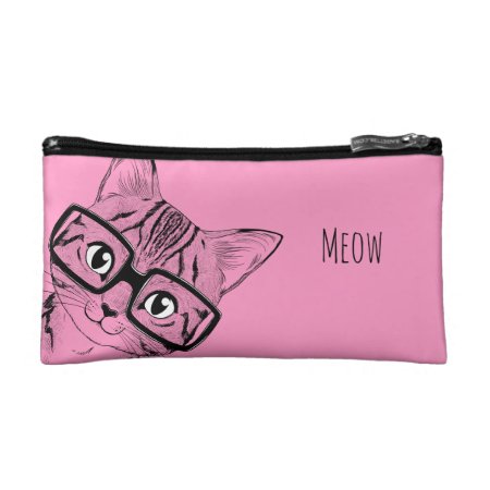 Us Made Nerdy Cat Art 2-sided Satin Makeup Pouch