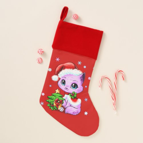 US Made Velvet Lined Christmas Cat Stocking