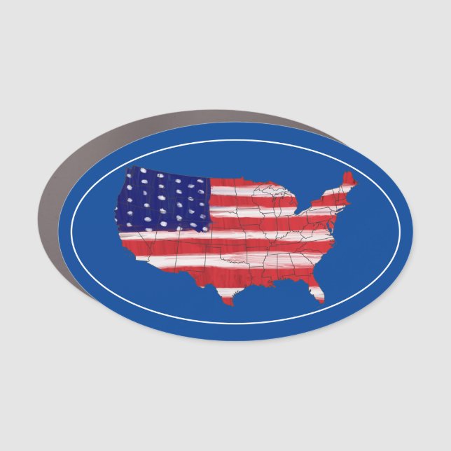 US Map And Flag Car Magnet (Front)