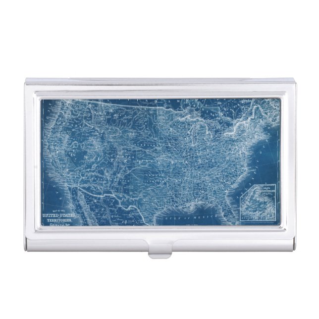 US Map Blueprint Business Card Case (Front)