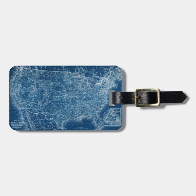 US Map Blueprint Luggage Tag (Front Horizontal)