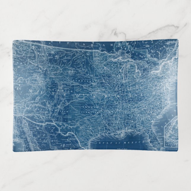 US Map Blueprint Trinket Tray (Front)