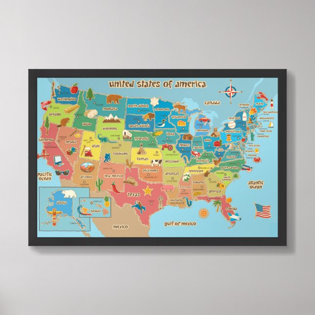 US Map for Kids Framed Art (Framed Front)