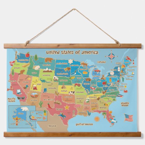 US Map for Kids Hanging Tapestry