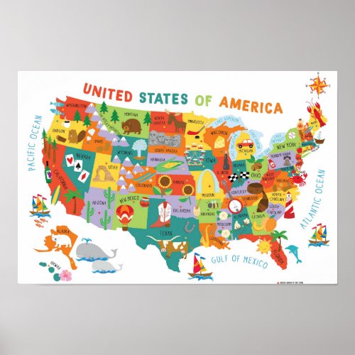 US Map for Kids  Poster