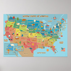 US Map for Kids Poster