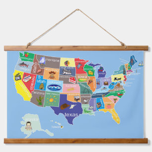 US Map for Kids Wall Hanging Tapestry