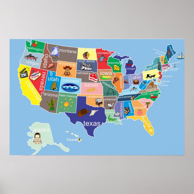 US Map for Kids Whimsical  Poster (Front)