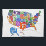 US MAP TOWEL<br><div class="desc">This is a map of the United States. The name of each state is spelled out in such a way as to form that state's shape. Interesting twist to the common map. Great for kids and geography class.</div>