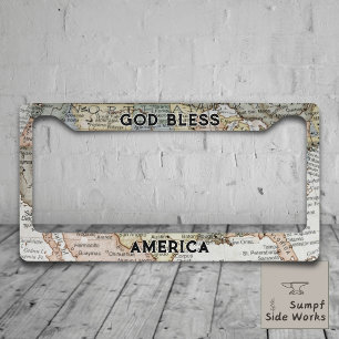 US Map with Black Font License Plate Frame