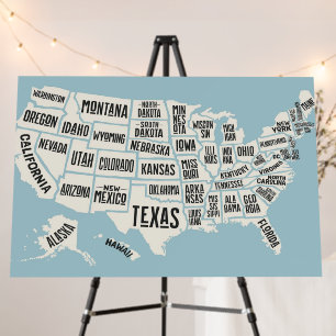 US Map With State Names Foam Board