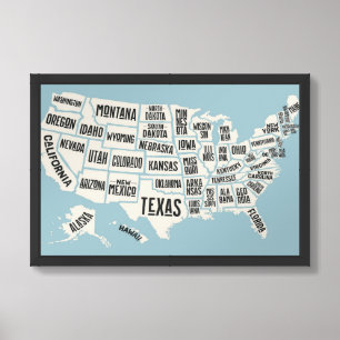 US Map With State Names United States Framed Art