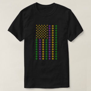 US Mardi Gras Flag with Fleur de Lis Patriotic T-Shirt