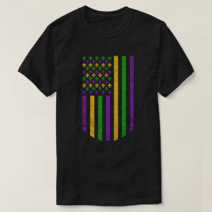 US Mardi Gras Flag with Fleur de Lis Patriotic T-Shirt