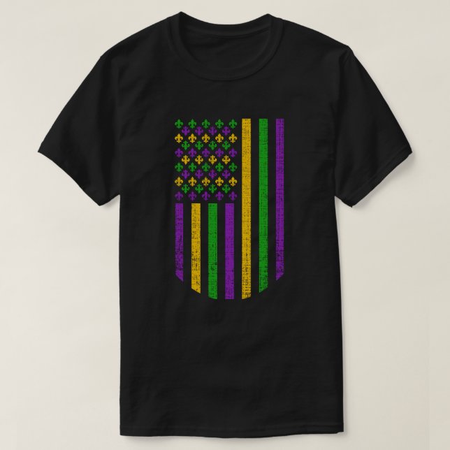 US Mardi Gras Flag with Fleur de Lis Patriotic T-Shirt (Design Front)