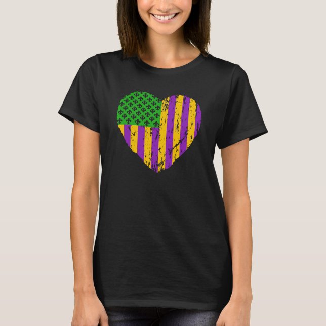 US Mardi Gras Flag with Fleur de Lis Patriotic T-Shirt (Front)
