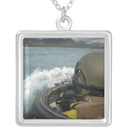 US Marine driving an amphibious assault vehicle Silver Plated Necklace