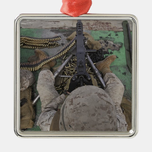 US Marine fires an M2 50-caliber machine gun Metal Ornament (Front)