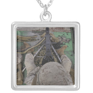 US Marine fires an M2 50-caliber machine gun Silver Plated Necklace